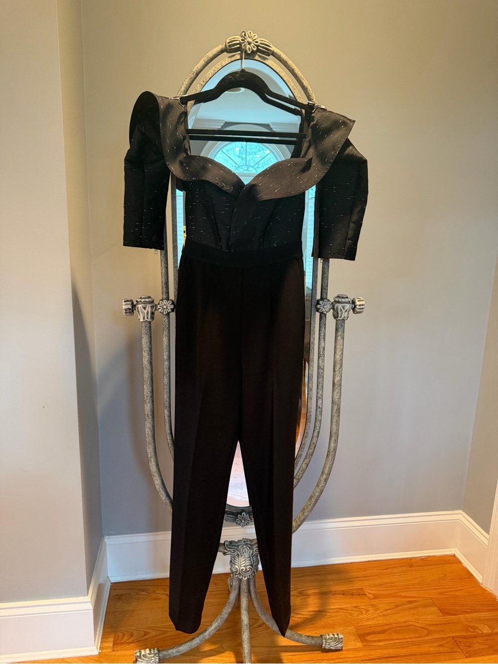 Self-Portrait Black Off-Shoulder Sparkle Jumpsuit
